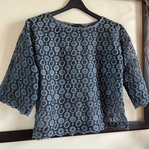 Slate blue color lace sheer Cosmo Italy blouse